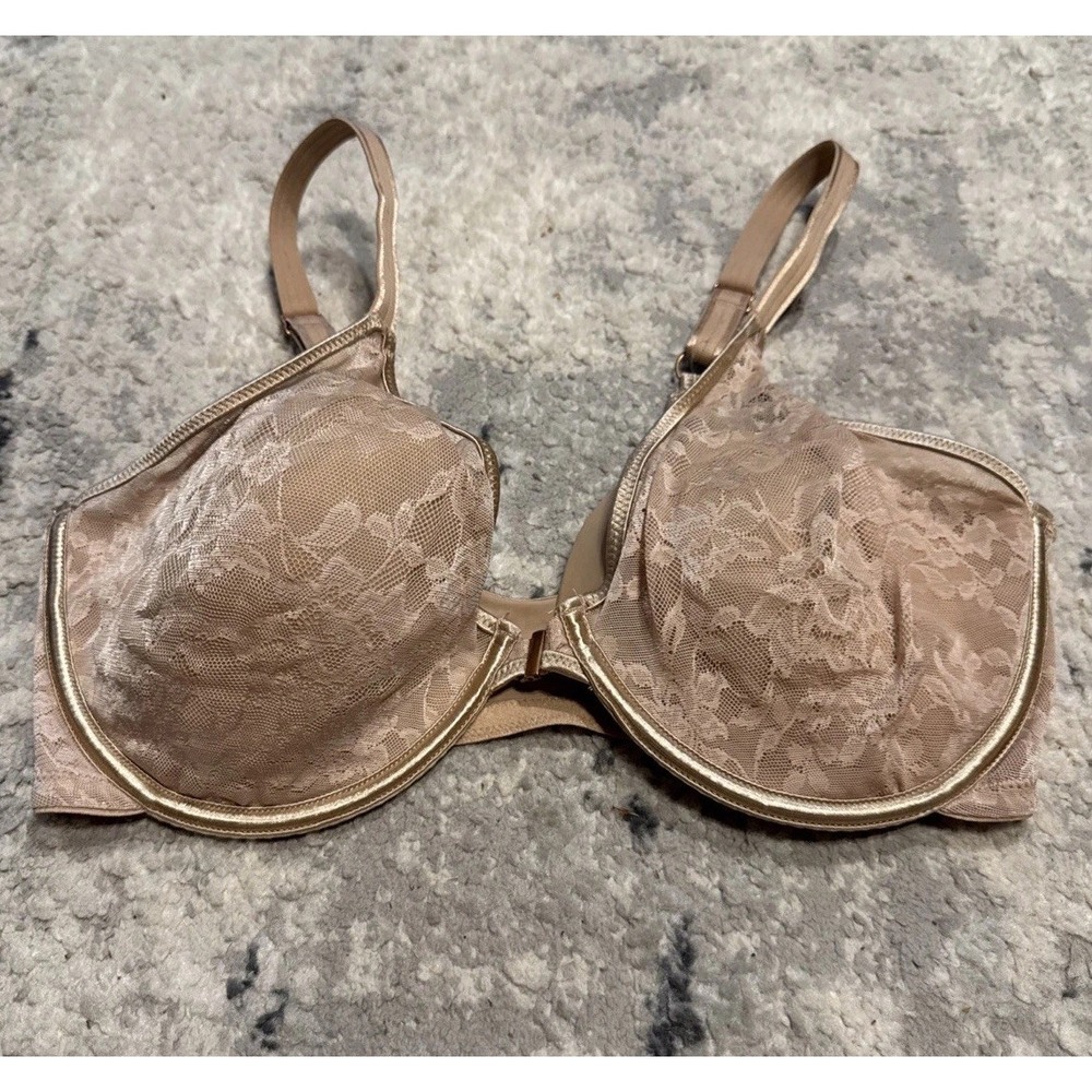 Le Mystery Bra Front Close Beige Lined Sz 36DDD 36F